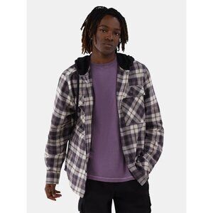 No Boundaries Men's XL Oversized Hooded Long Sleeve Flannel Shirt Purple Black